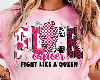 F*ck Cancer Png, Fight Like A Queen Png, Awareness Ribbon Png, Inspirational Png, Pink Ribbon, Breast Cancer Awareness Png,Breast Cancer Png