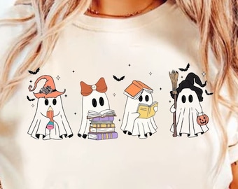 Zabawny Miłośnik Książek Halloween PNG, Uroczy Duch Książki Nerd, Duch Halloween PNG, Duch PNG, Nauczyciel Png, Bibliotekarz Sublimacja, Upiorny Sezon Png