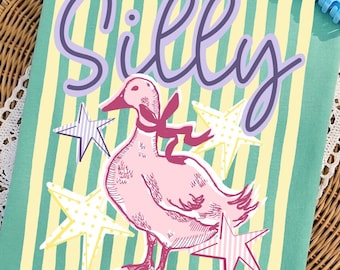 Randig skjorta med mental hälsa för Silly Goose, preppy sommar png, preppy mammagås png, flickaktigt trendigt barndesign för kvinnor i rosa, sommarvik och kust