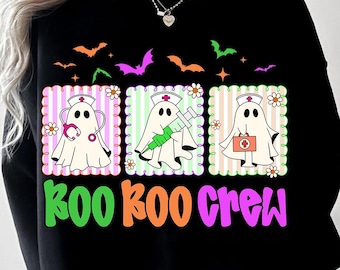 Boo Boo Crew Halloween Krankenschwester Png, Lustige Geist Krankenschwester Png, Kokette gruselige Krankenschwester Shirt Design, Adrette Krankenschwester Halloween Png ER Krankenschwester Sublimation