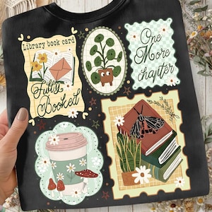 Just one more chapter PNG, books and coffee png, bookish sweatshirt png, whimsical book Lover, Coquette doodle, Aesthetic sweatshirt