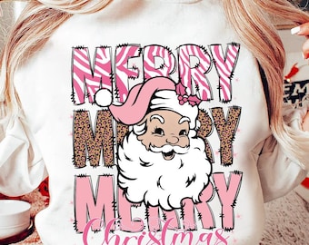 Leopard Merry Christmas PNG, Pink Christmas Png, Christmas Png, Retro Christmas Png, Santa Claus Png, Christmas Sublimation Designs