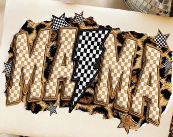 Mama Leopard PNG, Trendy Checkered Sublimation, Checkered Mama Letters PNG, Retro Animal Print Sublimation Design, Cute Mom Shirt PNG
