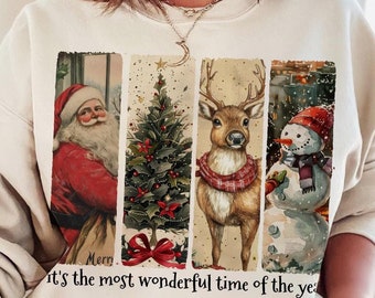 It's the most wonderful time of the year png, Santa Claus png, Vintage Christmas png, Christmas Coquette bow png, Reindeer snowman png