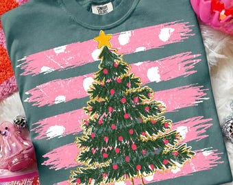 Polkadot Christmas Tree Png, Trendy Striped Xmas Sublimation Design, Preppy Brushstroke Png, Retro Christmas Shirt Sublimation Designs
