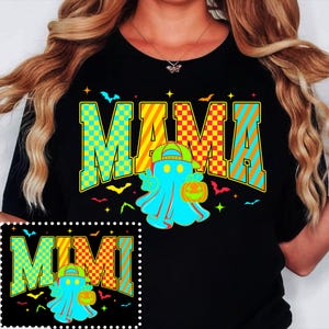 Halloween Neon Mama Mini Png, Halloween Neon Checkered Png, Spooky Mama Png, Spooky Season Png, Halloween Cute Neon Ghost, Digital Design