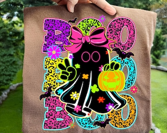 Boo Ghost Halloween Coquette Png, Preppy Halloween Ghost Png, Girly Spooky Season Png, Neon Halloween Shirt Design, Pink Ghost Sublimation