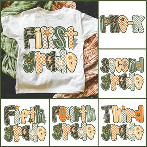 Retro Back To School Camouflage Png Bundle, Kindergarten Dude, Pre K Png, First Day Of School Png, Retro First/ Second/ Third Grade Design