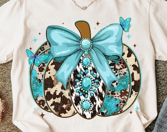 Preppy Western Fall Pumpkin png, Country Fall Png, Pumpkin Spice Png, Autumn png, Howdy Fall Western Png, Cowhide, Turquoise, Cowgirl Png