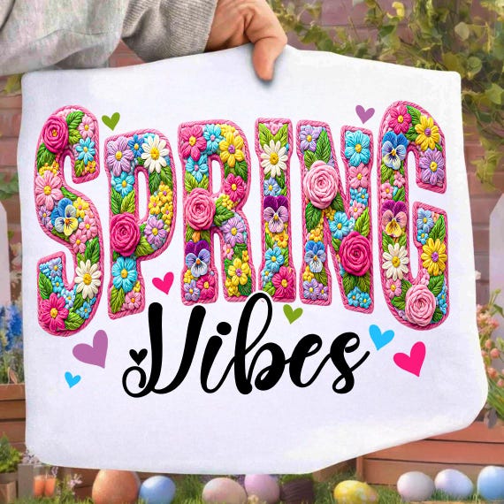 Spring Vibes PNG, Floral Varsity Spring Sublimation Design, Tshirt Design for Easter, Preppy Spring Graphic, Spring Flower Png