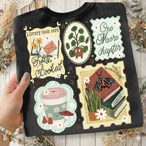 Just one more chapter PNG, books and coffee png, bookish sweatshirt png, whimsical book Lover, Coquette doodle, Aesthetic sweatshirt