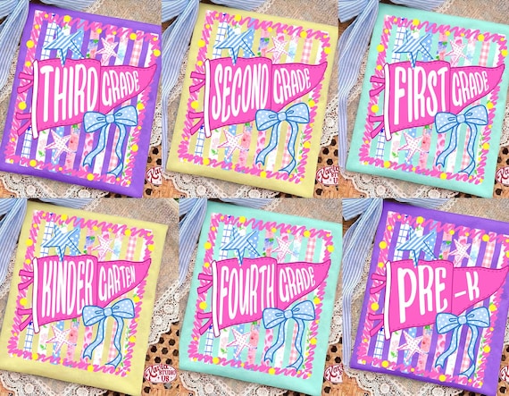 Retro Striped Floral Pennant Flag School Grade Coquette Png Bundle, Pre-k To 4th Grade Png, Back To School Png, First Day Of School Png