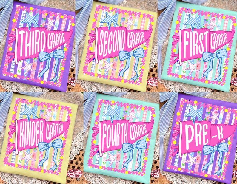 Retro Striped Floral Pennant Flag School Grade Coquette Png Bundle, Pre-k To 4th Grade Png, Back To School Png, First Day Of School Png