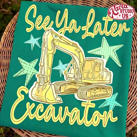 See Ya Later Excavator Png, Children Preppy Png, Summer Watercolor Boys, Trendy Preppy Pastel Vehicle Clipart, Trending Png