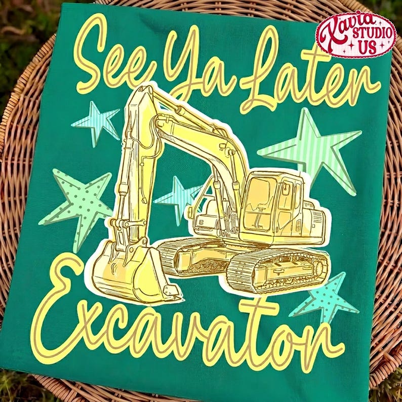 See Ya Later Excavator Png, Children Preppy Png, Summer Watercolor Boys, Trendy Preppy Pastel Vehicle Clipart, Trending Png