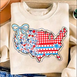 Preppy America USA Karte Glitter Floral PNG, Preppy 4. Juli Png, Amerika Png, Blumen USA Png, Unabhängigkeitstag, Amerika Kokette Bogen Png