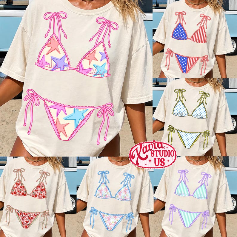 Summer Bikini PNG Bundle, Faux Patchwork Summer Png, Retro Summer png, Leopard Patchwork, Lake Girl Png, Summer Bikini Png, Bikini png