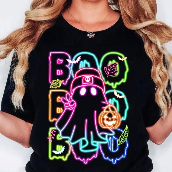 Cute Colorful Neon Boo Ghost Png, Halloween Boo Bow Png, Neon Halloween Png, Boo Ghost Shirt Png, Cute Boo Halloween Sublimation Design