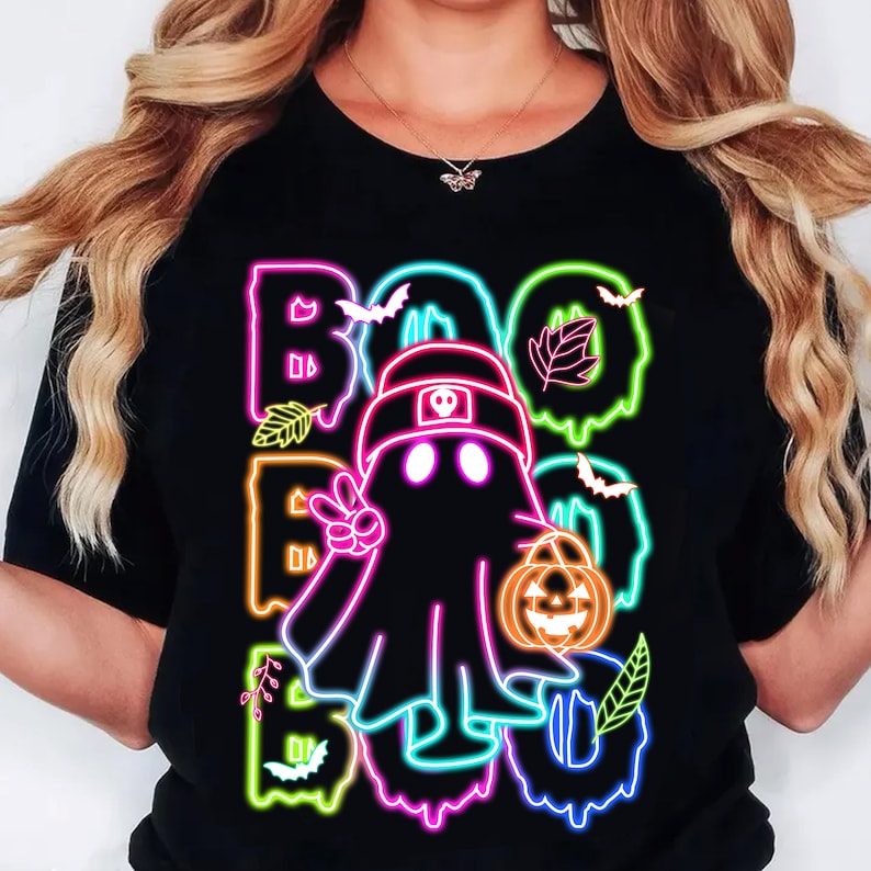Cute Colorful Neon Boo Ghost Png, Halloween Boo Bow Png, Neon Halloween Png, Boo Ghost Shirt Png, Cute Boo Halloween Sublimation Design