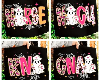 Retro Halloween-verpleegsterbundel png, verpleegster Halloween Leopard geruit herfst, NICU, RN Verpleegkundige png, griezelverpleegster png, sublimatie verpleegkundige herfst