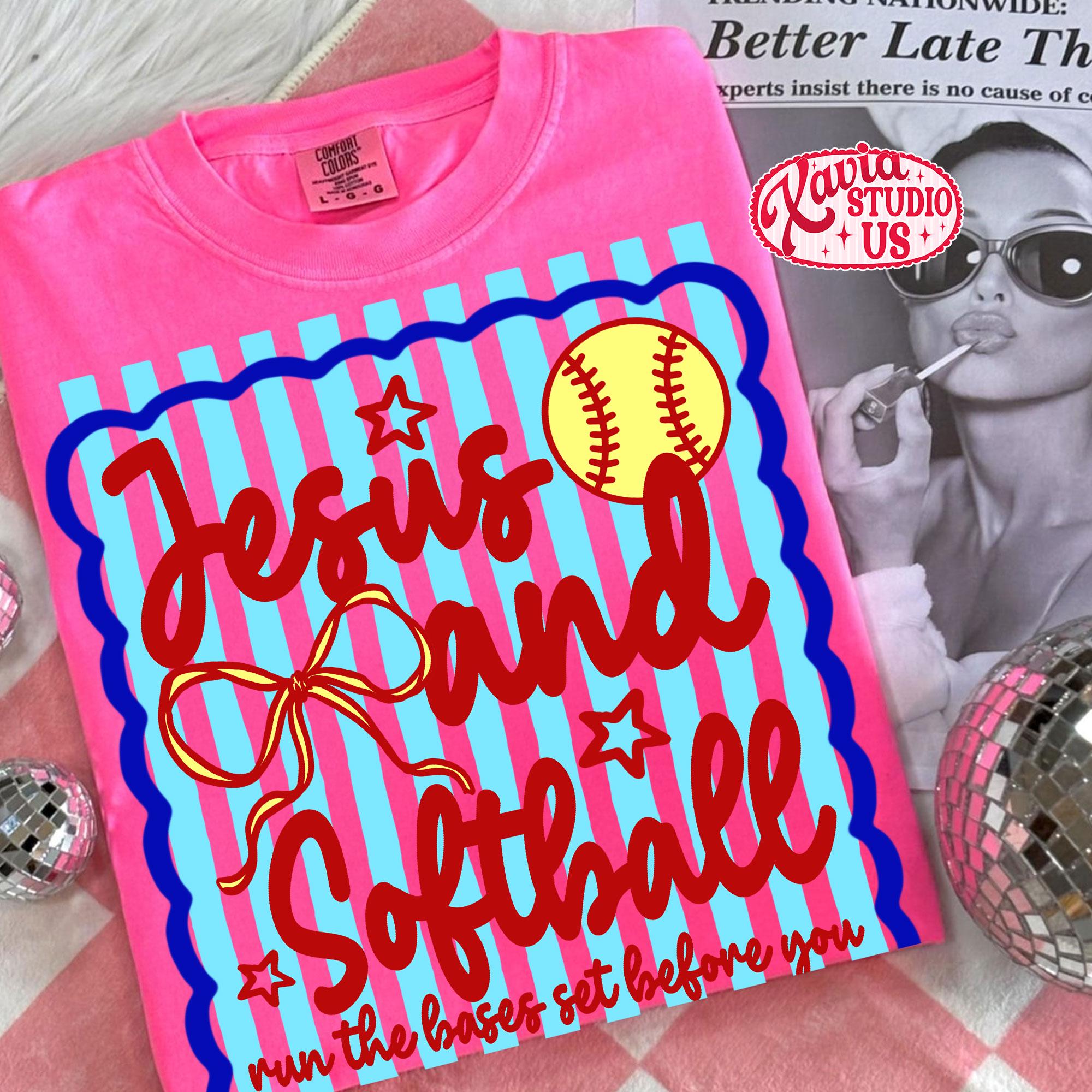Striped Christian Softball Mom Png, Game Day Jesus and Softball Png ...