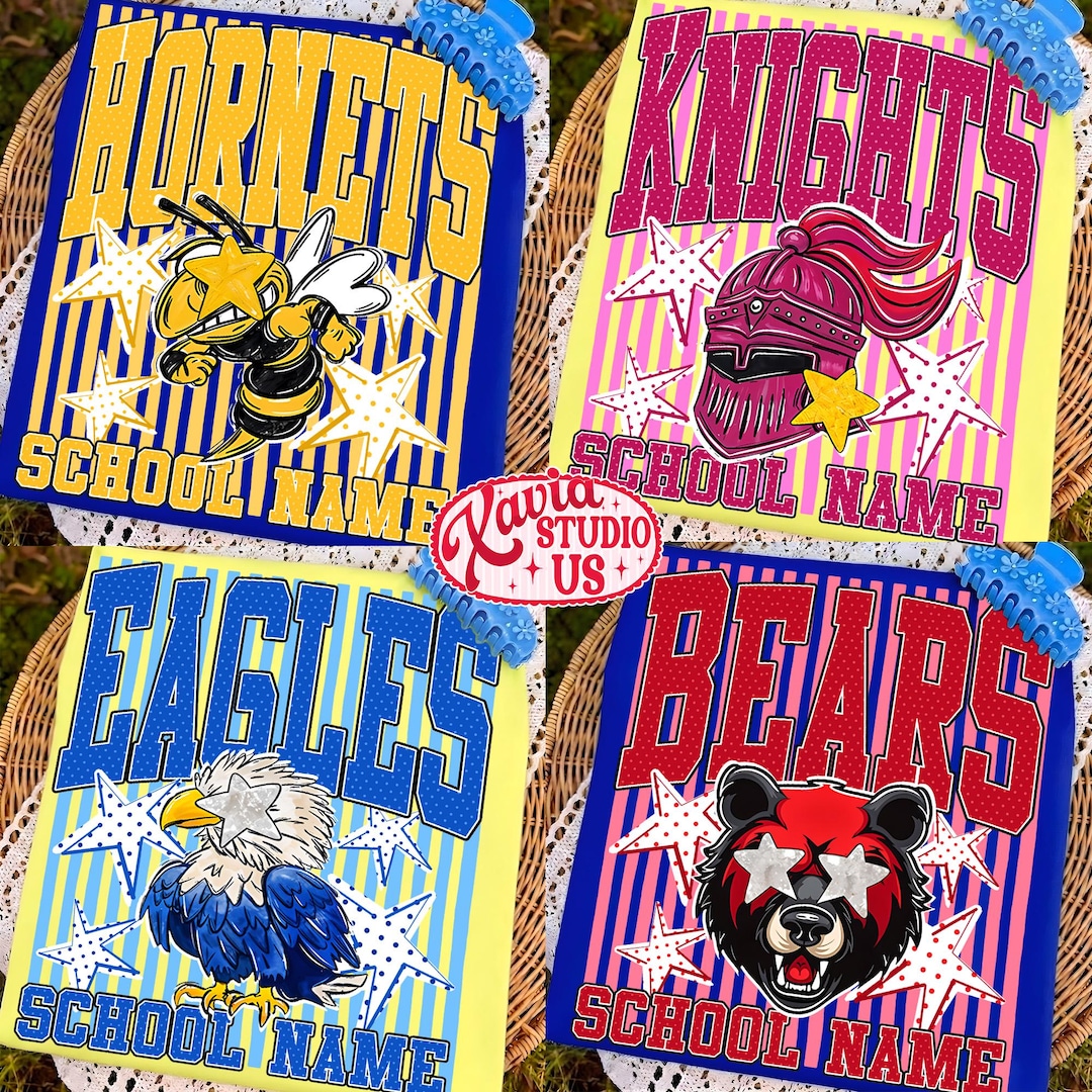 Custom Mascot Neon Striped Png, School Spirit Design, Neon Test Day Png, Preppy Whimsy Png