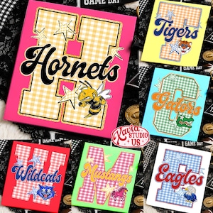 Custom Gingham School Mascot Game Day Retro Design Png, School Team Design, Varsity Letters, Back To School Sublimation, Preppy Whimsy Png image 4