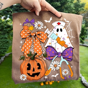 Nurse Halloween Coquette Png, Cute Spooky Nurse Shirt Design, Funny Ghost Nurse Png, Preppy Halloween Nurse Png, ER Nurse Sublimation