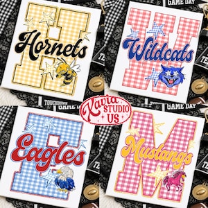 Custom Gingham School Mascot Game Day Retro Design Png, School Team Design, Varsity Letters, Back To School Sublimation, Preppy Whimsy Png image 7