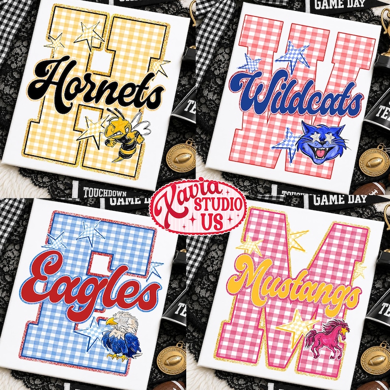Custom Gingham School Mascot Game Day Retro Design Png, School Team Design, Varsity Letters, Back To School Sublimation, Preppy Whimsy Png image 7