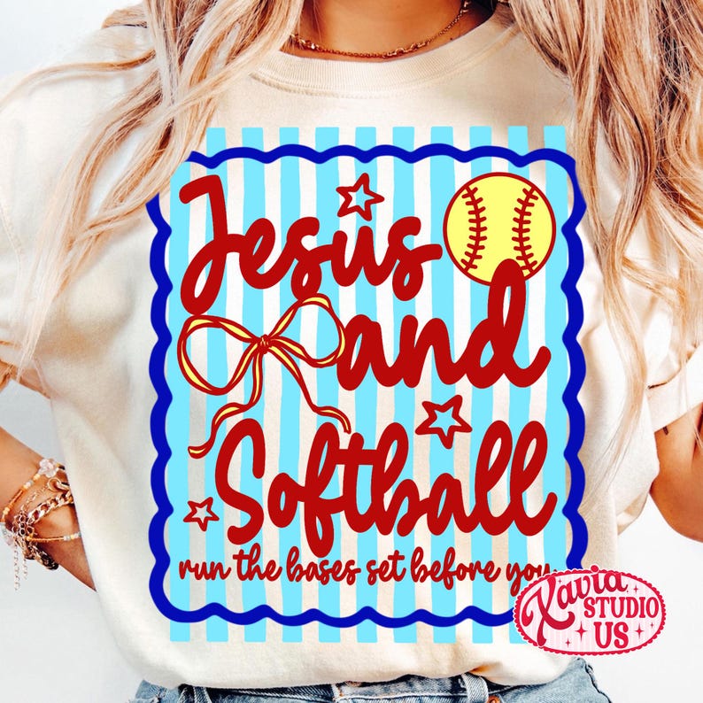 Striped Christian Softball Mom Png, Game Day Jesus and Softball Png ...