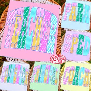Neon Polka Dots Teacher Png Bundle, Preppy School Occupation Png, First Day Of School Png, Striped Teacher Sped Para Counselor Png