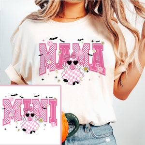 Mama And Mini PNG, Halloween Mama TShirt Png, Varsity Png, Mom Life Png, Ghost Png, Trendy Halloween Png, Checkered Png, Pink Halloween