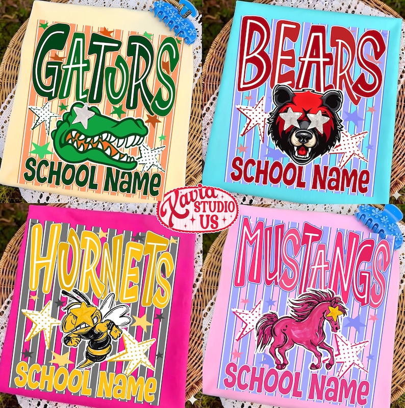 Custom Mascot Neon Striped Png, School Spirit Design, Neon Test Day Png, Polka Dots Varsity Letters, Back To School Sublimation, Test Day