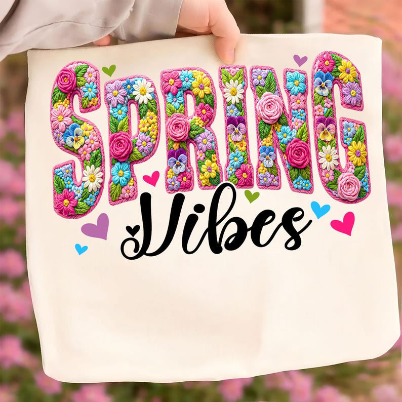 Spring Vibes PNG, Floral Varsity Spring Sublimation Design, Tshirt Design for Easter, Preppy Spring Graphic, Spring Flower Png