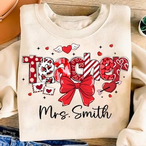 Valentine Teacher Coquette Bow Png, Teacher Valentine Png, Valentine png, Valentines Day Teacher Png Design, Retro Teacher Gift