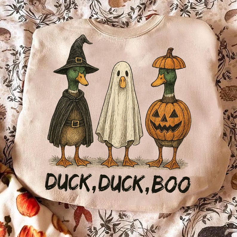 Duck Duck Boo Png, Boo Ghost Goose Png, Silly Duck Halloween, Witch Ghost Pumpkin Png, Spooky Goose Halloween Png,Trick or Treat Sublimation