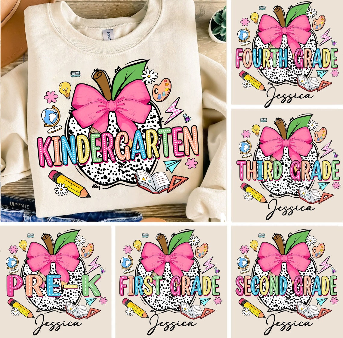 Retro Back To School Bundle, Kindergarten, First Day Of School, Coquette Pencil, Pre-k 1st/2nd/3rd Grade, School Bundle Png, Back To School