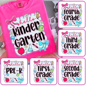 Preppy Back to School Bundle PNG, Coquette Teacher First Day of School Tee Design, Girly Back to School Teacher, Pre-k 1st/2nd/3rd/4th Grade