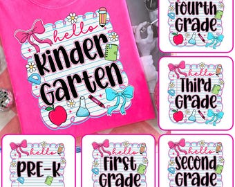 Preppy Back to School-bundel PNG, Coquette Teacher First Day of School Tee Design, Girly Back to School Teacher, kleuterschool 1e/2e/3e/4e leerjaar
