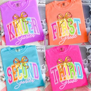 Retro Back to School PNG Neon Disstressed Bundle, Coquette Kindergarten Pre-K 1st 2nd 3rd 4th Grade Png, Girly Pink Bow, Hand Drawn,Colorful