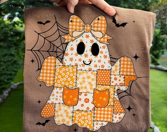 Preppy Halloween Ghost Png, Floral Ghost Patchwork png, Fall Pumpkin png, Autumn png, Halloween png, Fall Sublimation, Tis the season png