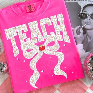 Coquette TEACH Lace pink Bow png, Preppy teacher bow png, First Day Of School Png, Coquette apple png, Teacher Png, Back To School