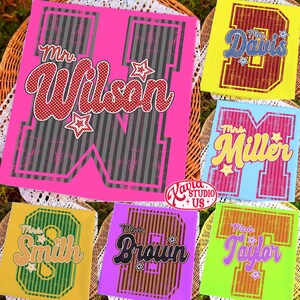 Custom Name Teacher png, Back To School Teacher Png, Striped School Png, School Teacher Trendy Png, Polka Dots Png, Teacher Appreciation