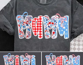 Preppy Floral American Mama Glitter Coquette PNG, 4th of July Mom Png, Stars Stripes Mama Png, USA Mama Nana Mimi Png, Girly American Png