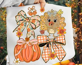 Höstkalkonkokett png, preppy Thanksgiving-kalkon png, gobble-png, blommig höstpumpa-sublimering, tacksam png, trendig höstrosett png