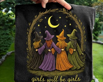Retro Halloween Girls Will Be Girls Witch Png, Spooky Girly Halloween Png, Trendy Witchy Png, Witchy Vibes Png, Girls Spooky Witches Png