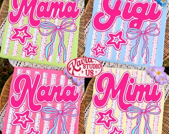 Striped Mama Coquette Floral PNG Bundle, Trendy Ditsy Floral Mimi Nana Gigi Sublimation Design, Gift for Mother's Day, Preppy Mom Design