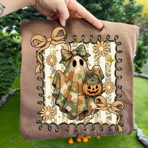Retro Camo Ghost Coquette Png, Preppy Halloween Boo Ghost Png, Girly Camouflage Ghost Bow Png, Spooky Pumpkin Png, Candy Hunter Png