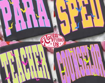 Spooky Teacher Halloween Png Bundle, Para Counselor Halloween Shirt Png, Striped Ghost Teacher Png, Trick Or Teach, Teacher Pencil Bow